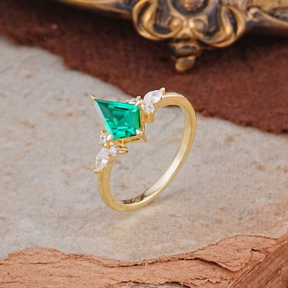 Classic 4 Prong Kite Cut Emerald Engagement Ring