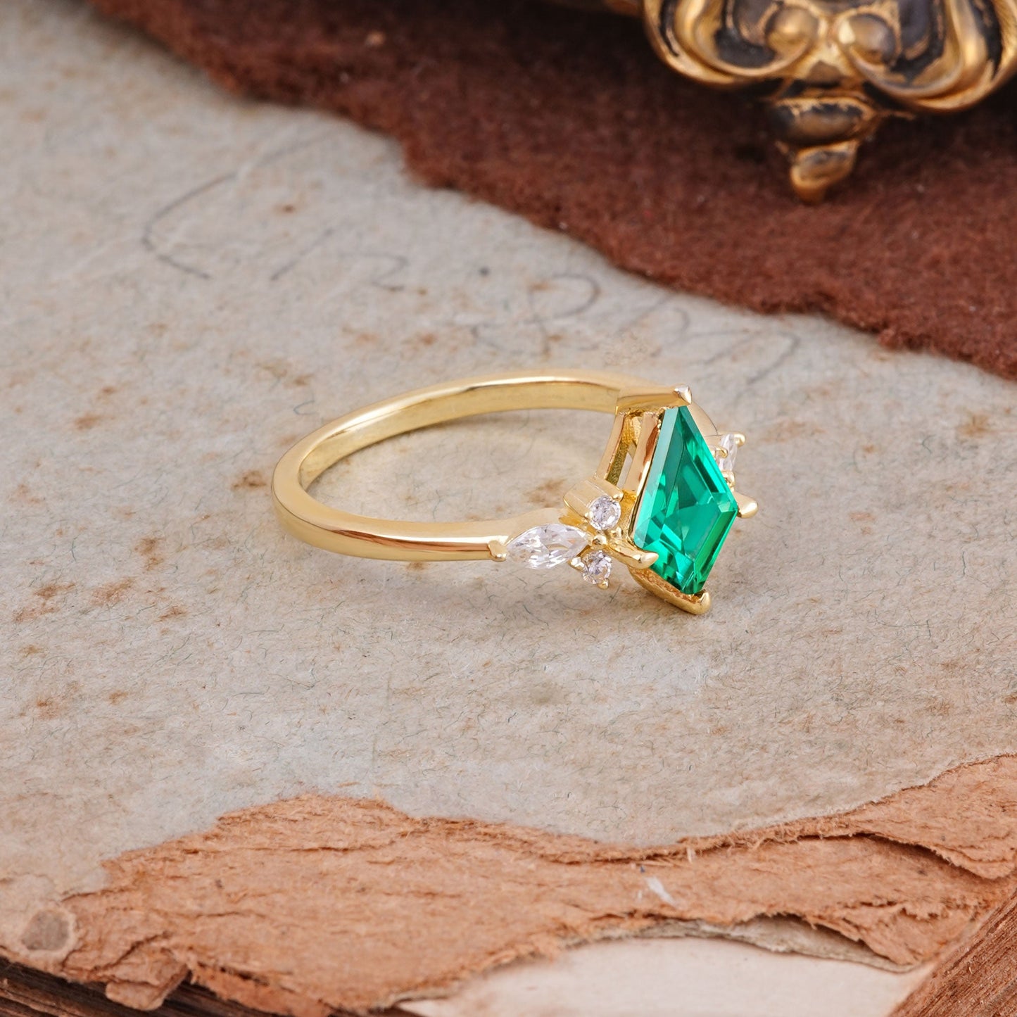 Classic 4 Prong Kite Cut Emerald Engagement Ring