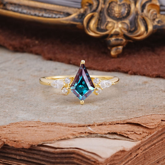 Classic 4 Prong Kite Cut Alexandrite Engagement Ring
