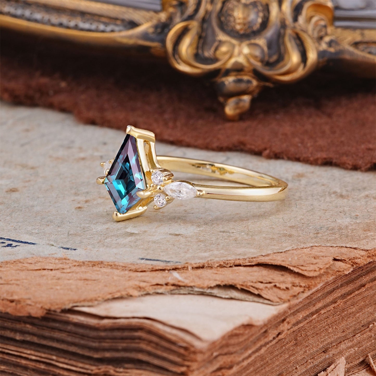Classic 4 Prong Kite Cut Alexandrite Engagement Ring