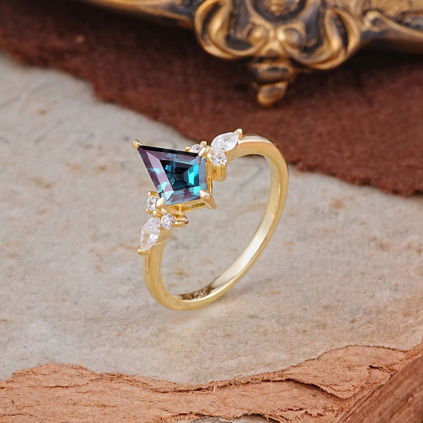 Classic 4 Prong Kite Cut Alexandrite Engagement Ring