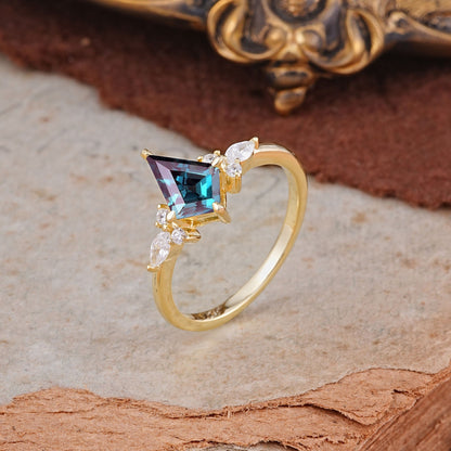 Classic 4 Prong Kite Cut Alexandrite Engagement Ring