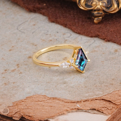 Classic 4 Prong Kite Cut Alexandrite Engagement Ring