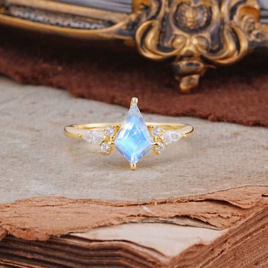 Classic 4 Prong Kite Cut Moonstone Engagement Ring