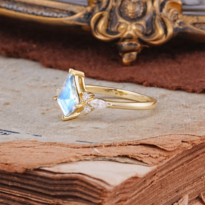 Classic 4 Prong Kite Cut Moonstone Engagement Ring