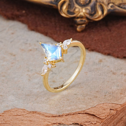 Classic 4 Prong Kite Cut Moonstone Engagement Ring