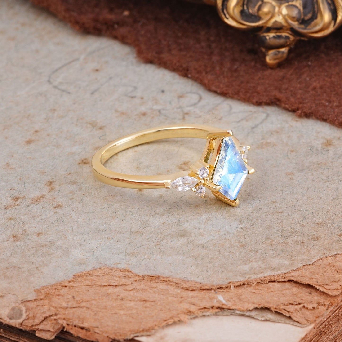 Classic 4 Prong Kite Cut Moonstone Engagement Ring