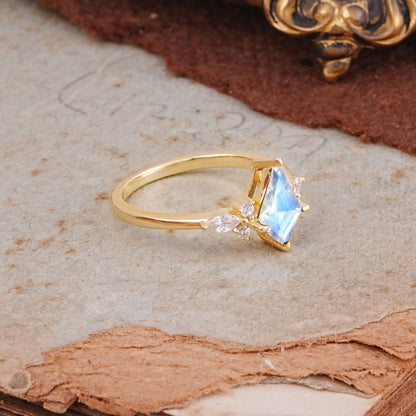 Classic 4 Prong Kite Cut Moonstone Engagement Ring