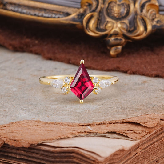 Classic 4 Prong Kite Cut Ruby Engagement Ring