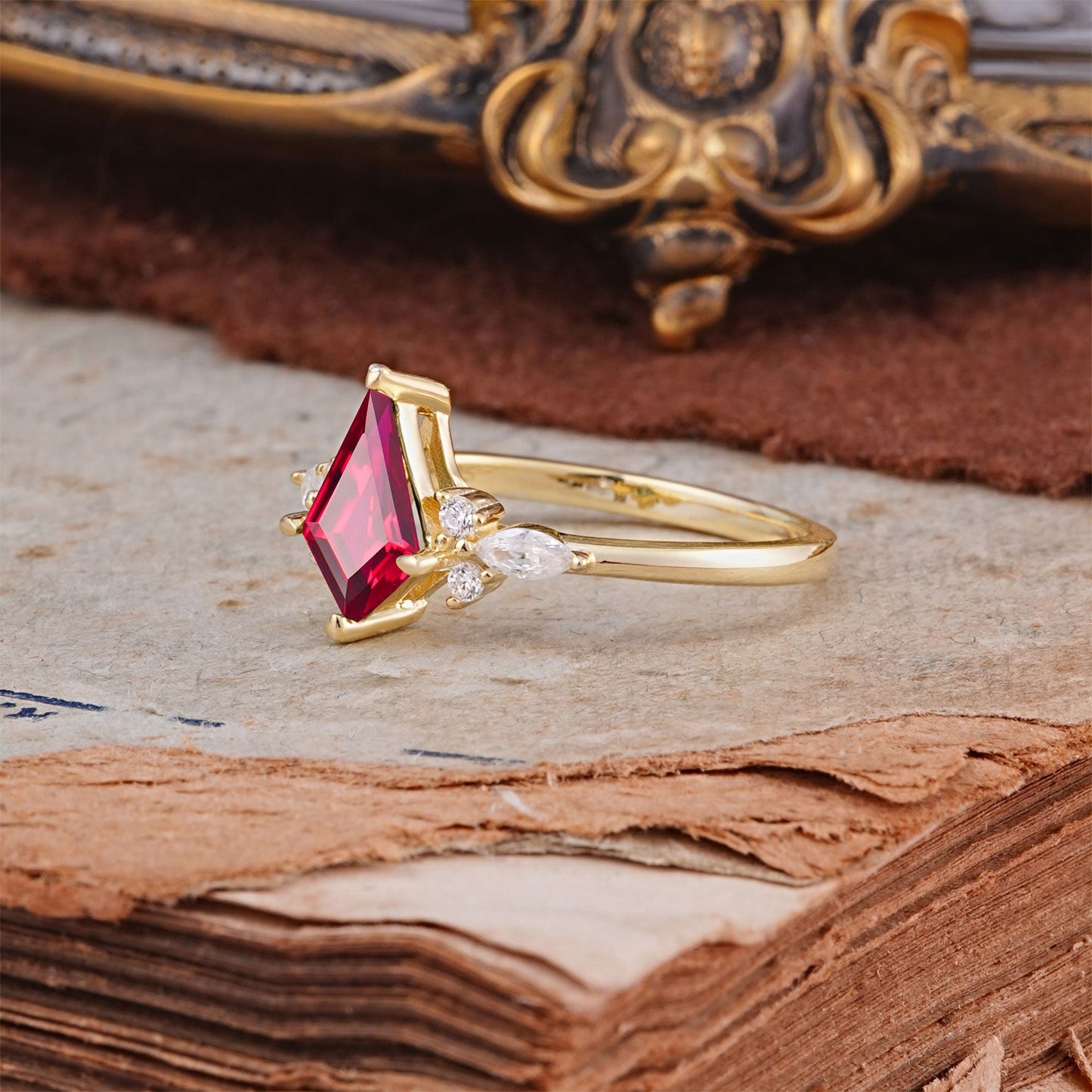 Classic 4 Prong Kite Cut Ruby Engagement Ring