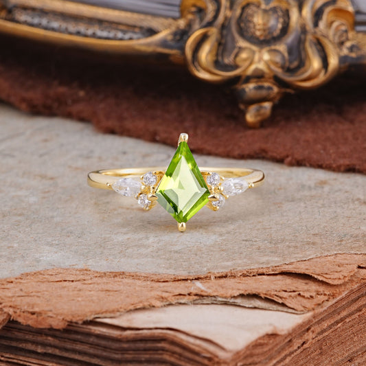 Classic 4 Prong Kite Cut Peridot Engagement Ring