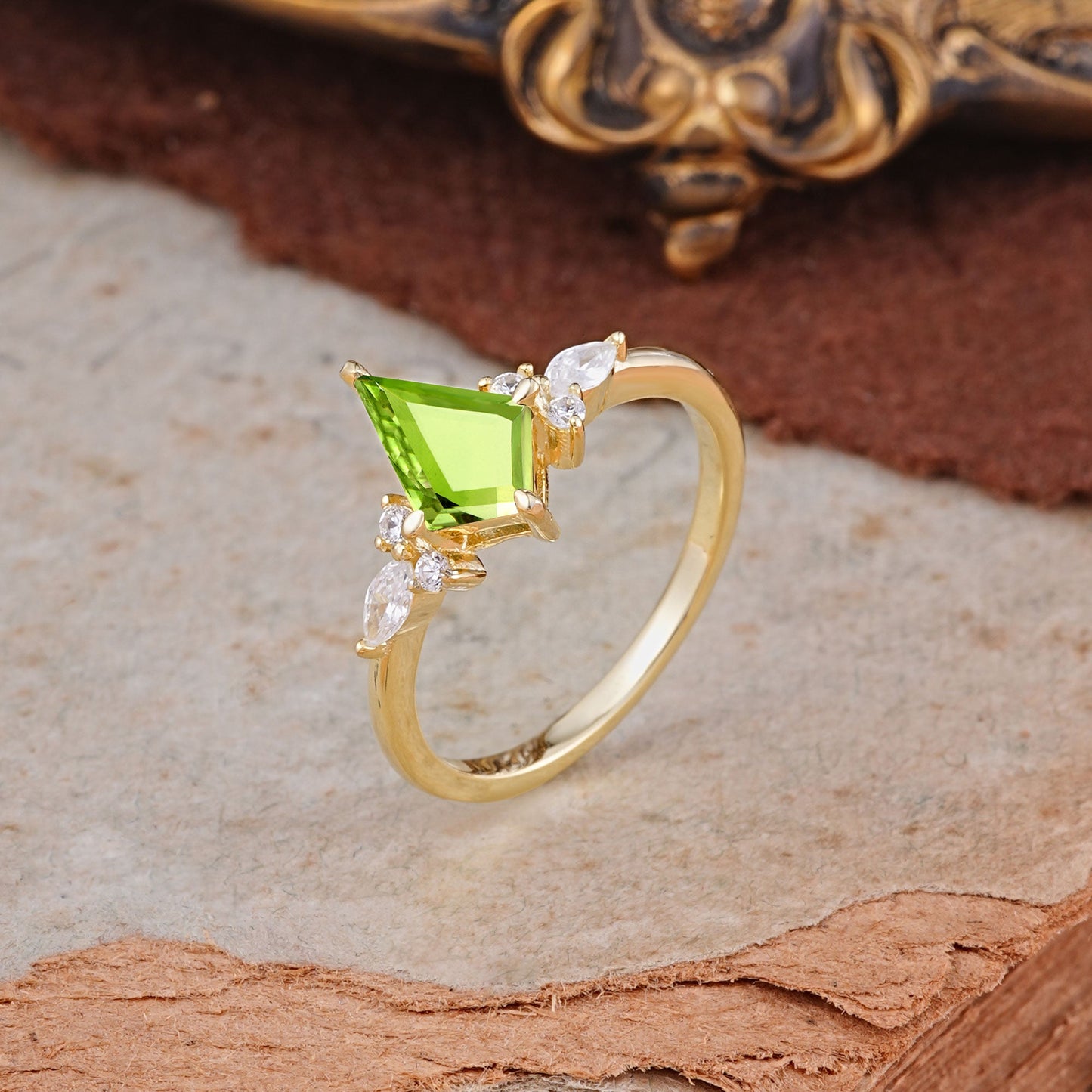 Classic 4 Prong Kite Cut Peridot Engagement Ring