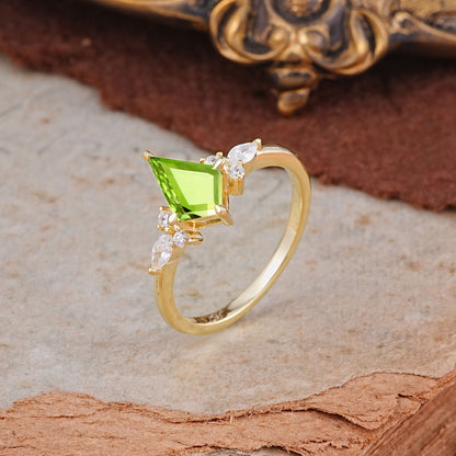 Classic 4 Prong Kite Cut Peridot Engagement Ring