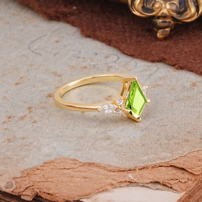 Classic 4 Prong Kite Cut Peridot Engagement Ring