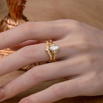 Customer-Made-Nature-Inspired 6 Prong 1.5ct Marquise Lab Diamond Bridal Ring Set with Vine Motif