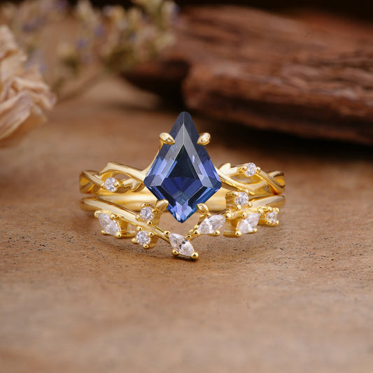 Fashion 4-Prong Kite-Cut Tanzanite Bridal Ring Set
