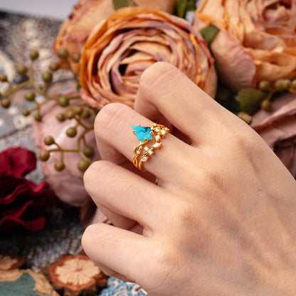 Fashion 4-Prong Kite-Cut Turquoise Bridal Ring Set