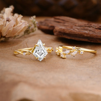 Fashion 4-Prong Kite-Cut Lab Diamond Bridal Ring Set