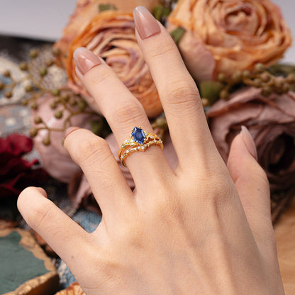 Nature-Inspired 4-Prong Hexagon-Cut Tanzanite Bridal Ring Set
