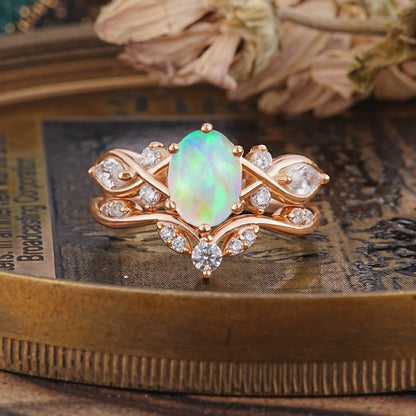 The Sumptuous Oval - Cut Opal Bridal Ring Set