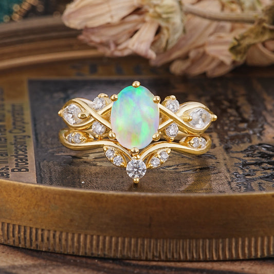 The Sumptuous Oval - Cut Opal Bridal Ring Set
