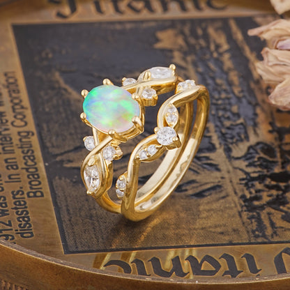 The Sumptuous Oval - Cut Opal Bridal Ring Set