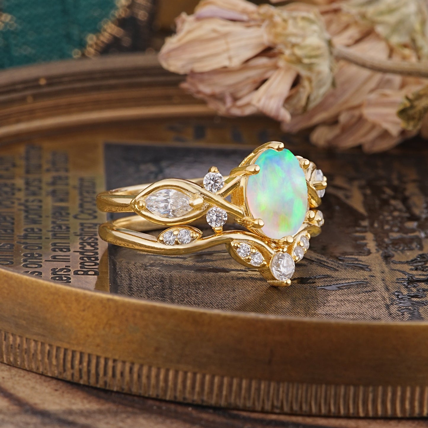 The Sumptuous Oval - Cut Opal Bridal Ring Set