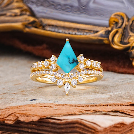 Luxury Kite-Cut Turquoise Bridal Ring Set