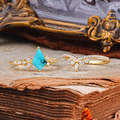Luxury Kite-Cut Turquoise Bridal Ring Set