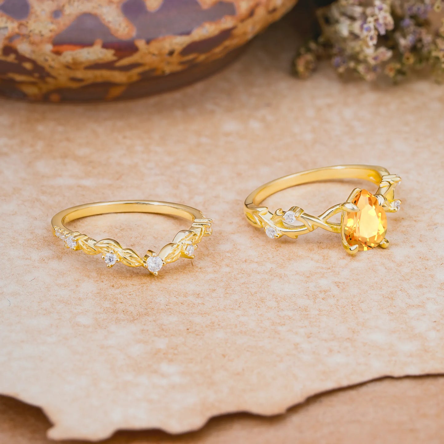 Woodland Style 6 Prong Pear Shaped Citrine Wedding Ring