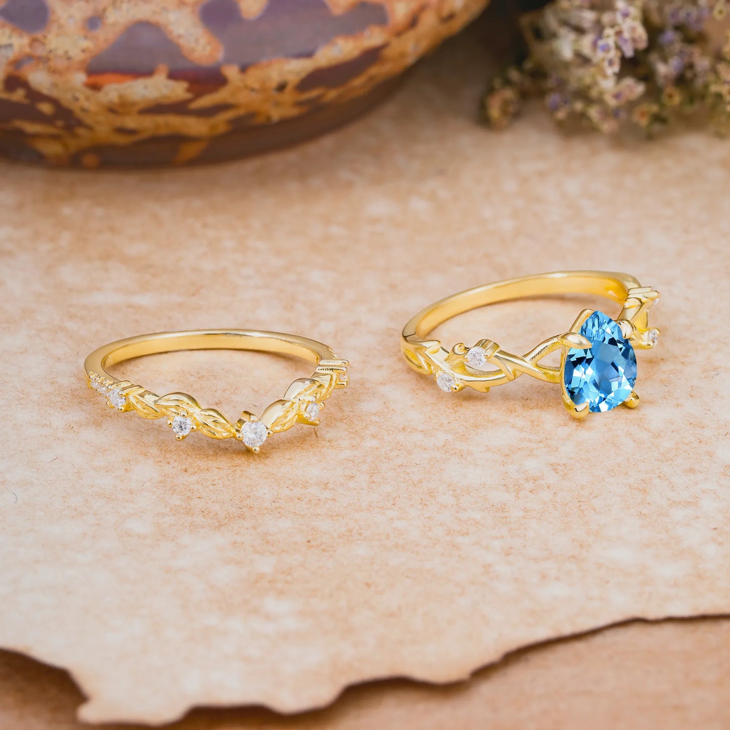 Woodland Style 6 Prong Pear Shaped Aquamarine Wedding Ring