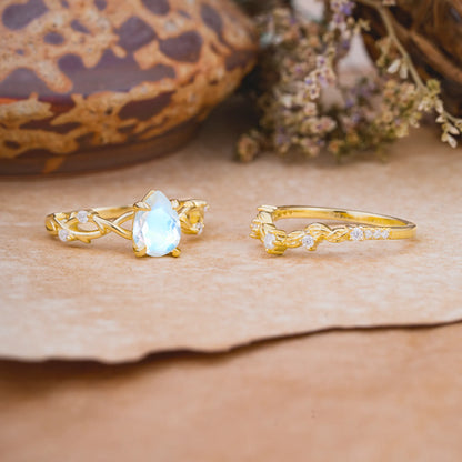 Woodland Style 6 Prong Pear Shaped Moonstone Wedding Ring