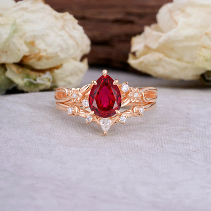 Art Nouveau 5-Prong Pear Cut Ruby Ring