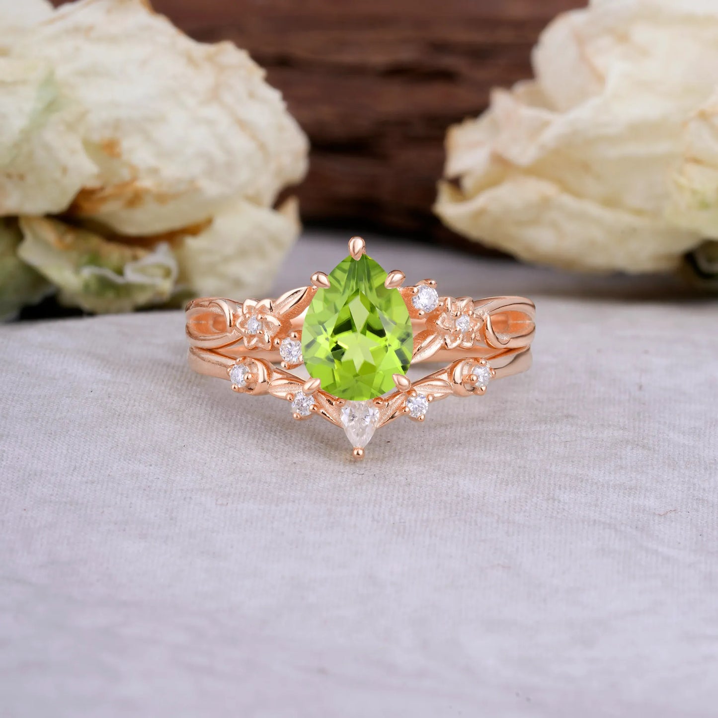 Art Nouveau 5-Prong Pear Cut Peridot Ring