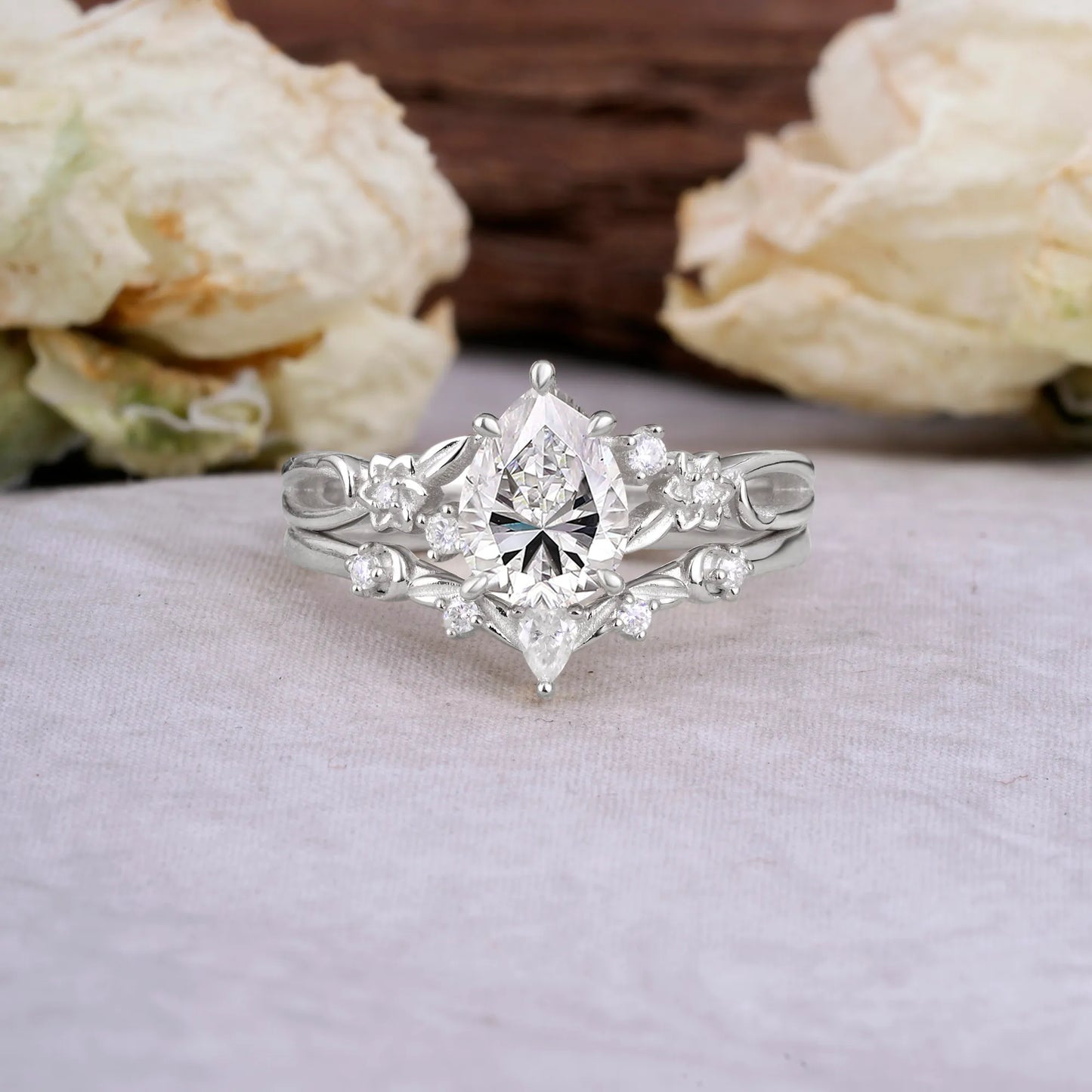 Art Nouveau 5-Prong Pear Cut Lab Diamond Ring