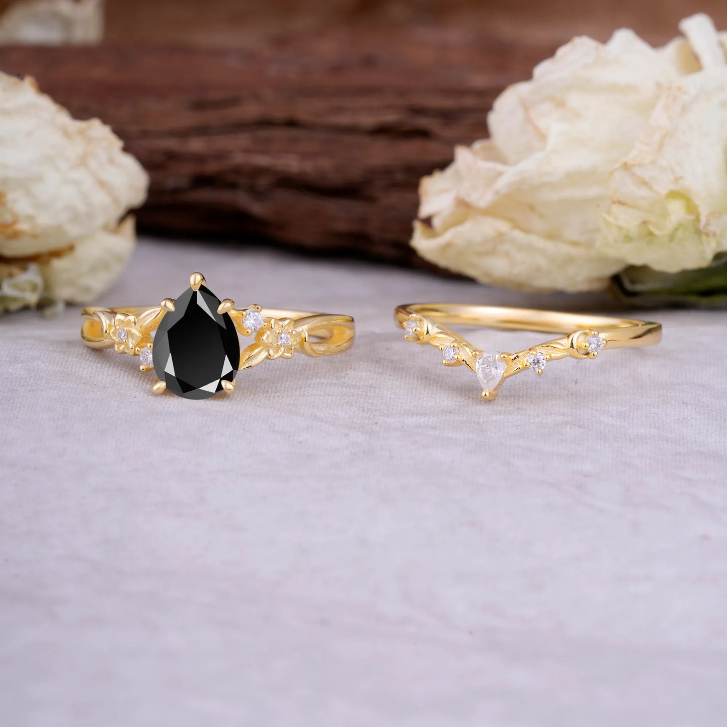 Art Nouveau 5-Prong Pear Cut Black Onyx Ring