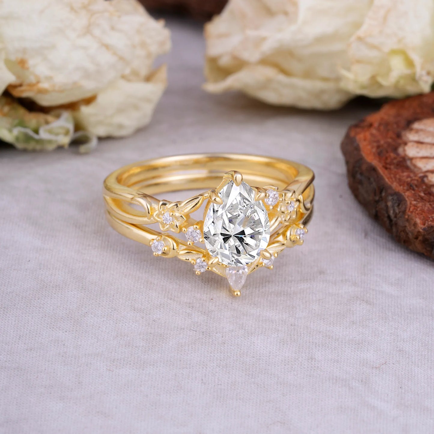 Art Nouveau 5-Prong Pear Cut Lab Diamond Ring