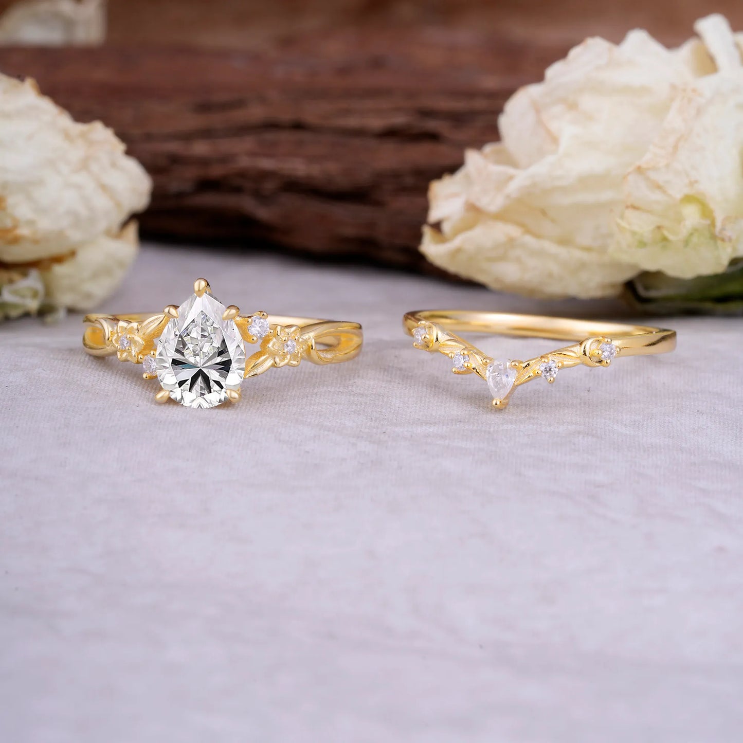 Art Nouveau 5-Prong Pear Cut Lab Diamond Ring