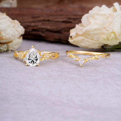 Art Nouveau 5-Prong Pear Cut Lab Diamond Ring