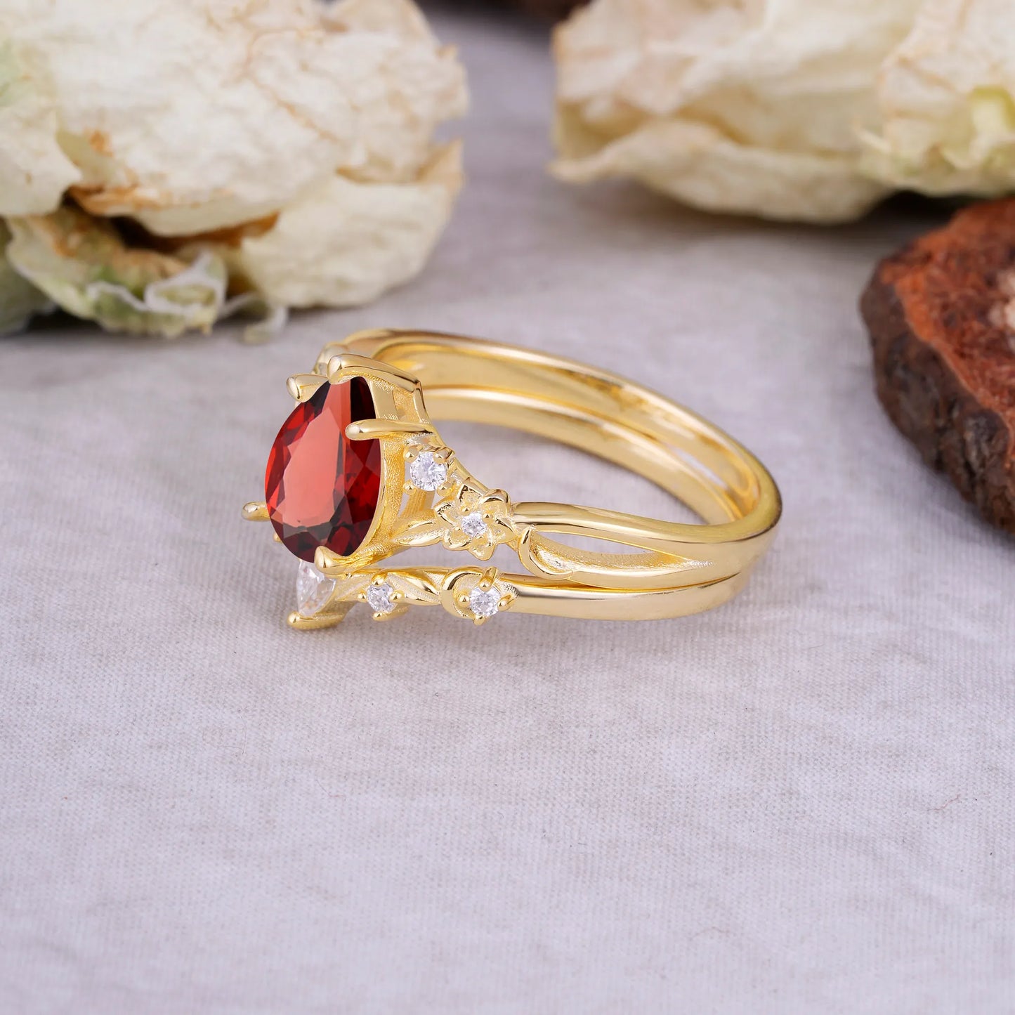 Art Nouveau 5-Prong Pear Cut Garnet Ring
