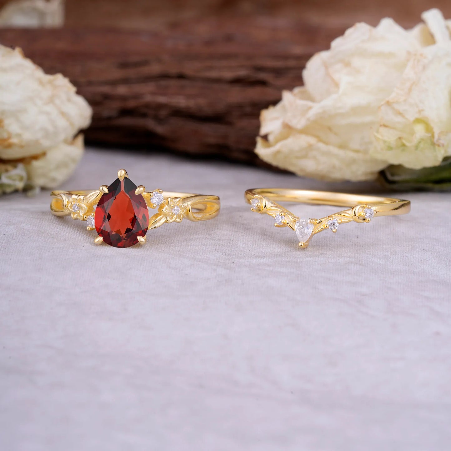 Art Nouveau 5-Prong Pear Cut Garnet Ring