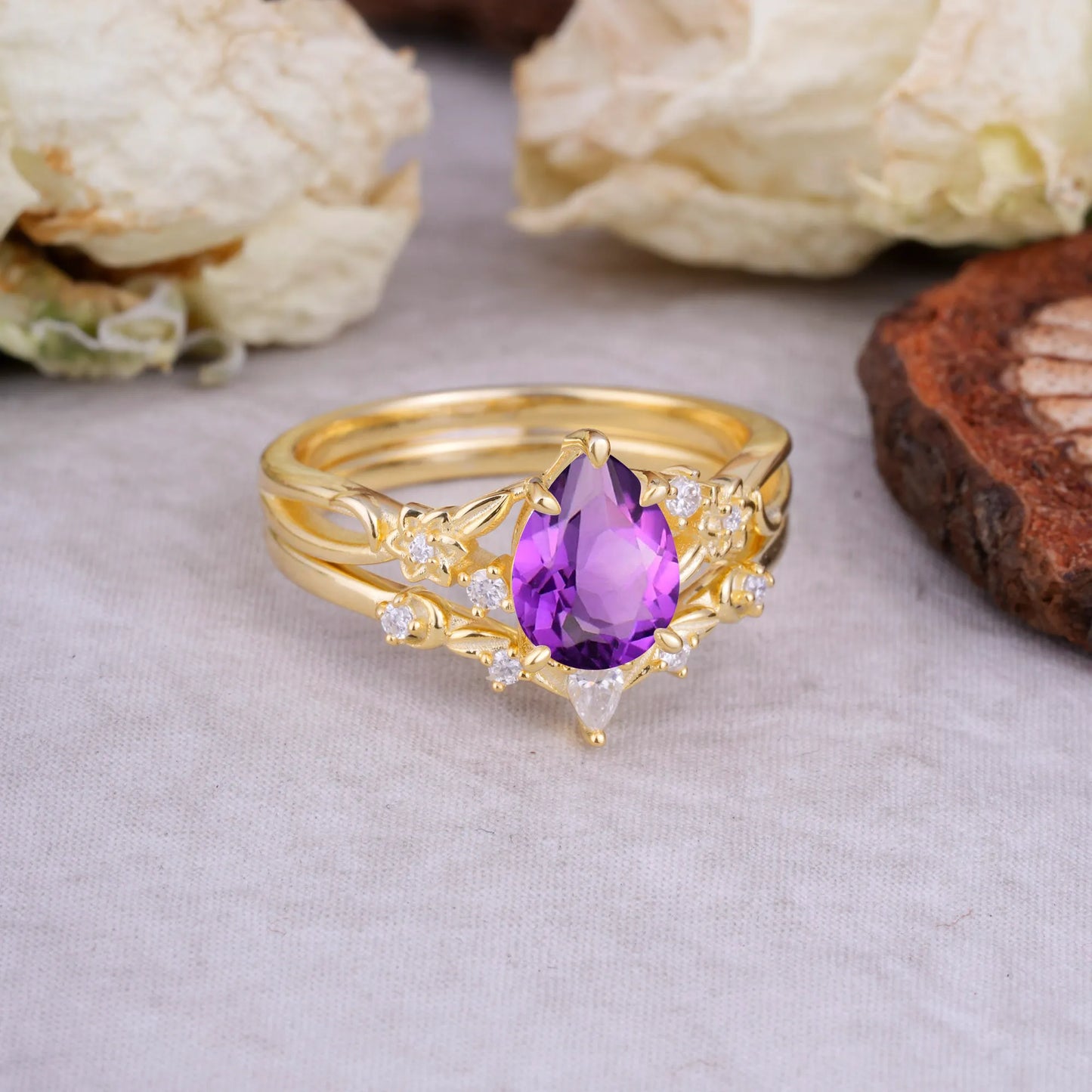 Art Nouveau 5-Prong Pear Cut Amethyst Ring