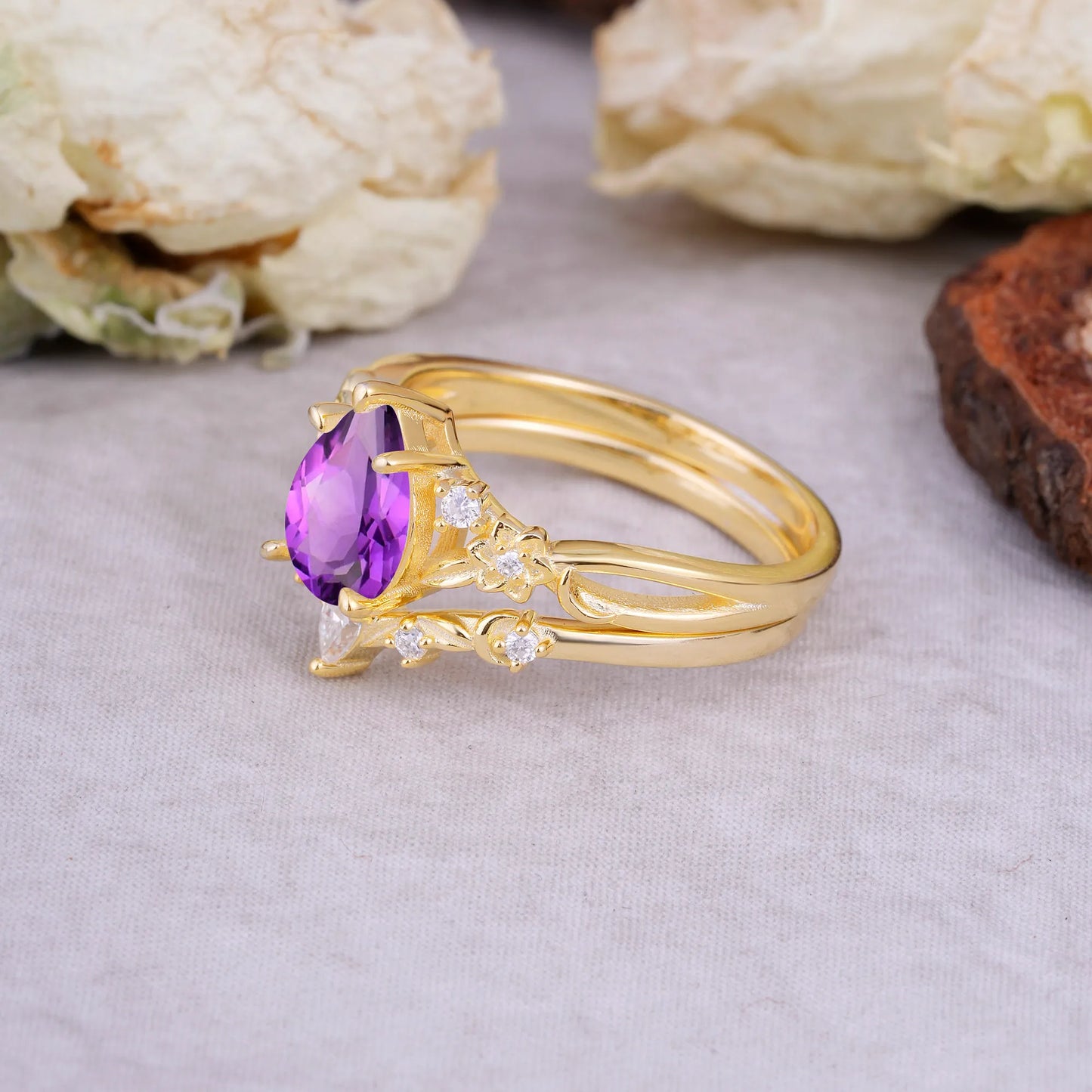 Art Nouveau 5-Prong Pear Cut Amethyst Ring