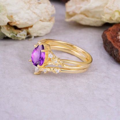 Art Nouveau 5-Prong Pear Cut Amethyst Ring