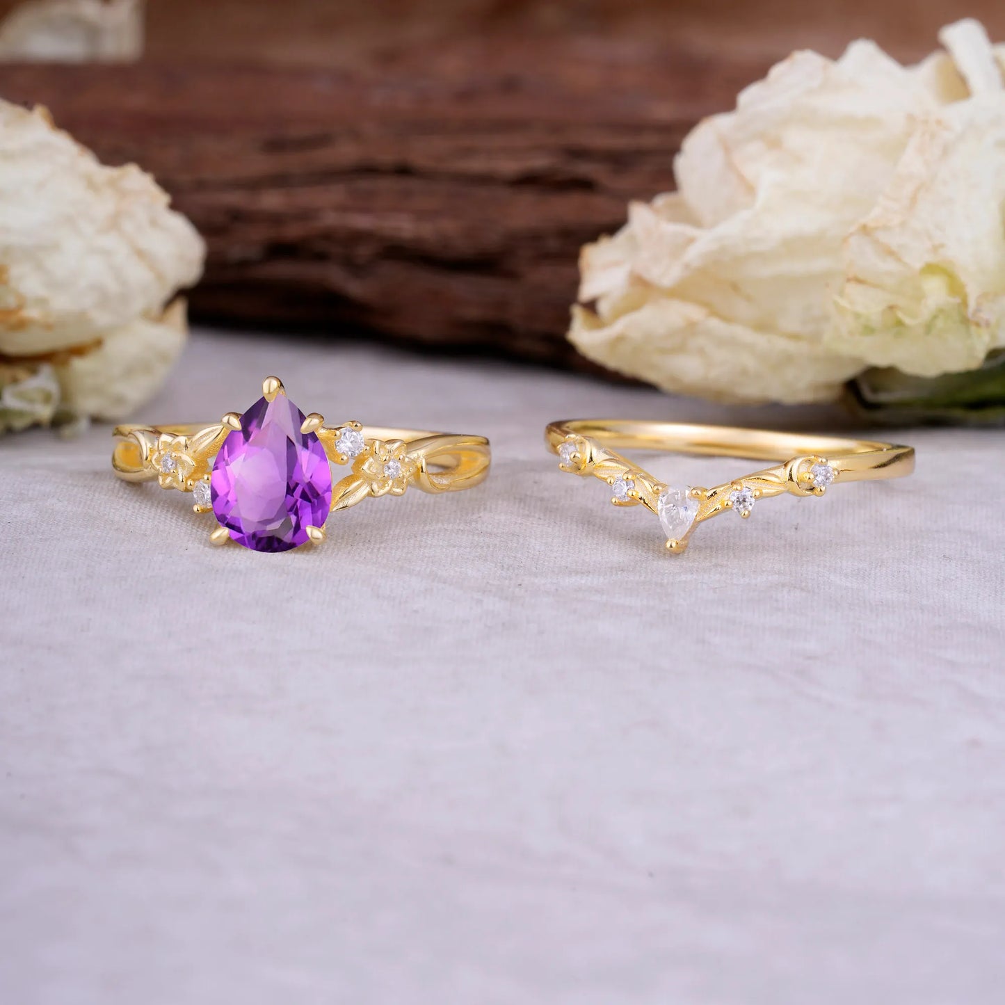 Art Nouveau 5-Prong Pear Cut Amethyst Ring