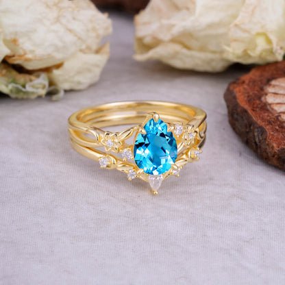 Art Nouveau 5-Prong Pear Cut Aquamarine Ring