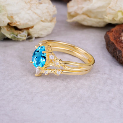 Art Nouveau 5-Prong Pear Cut Aquamarine Ring
