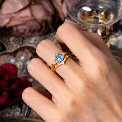 Art Nouveau 5-Prong Pear Cut Aquamarine Ring