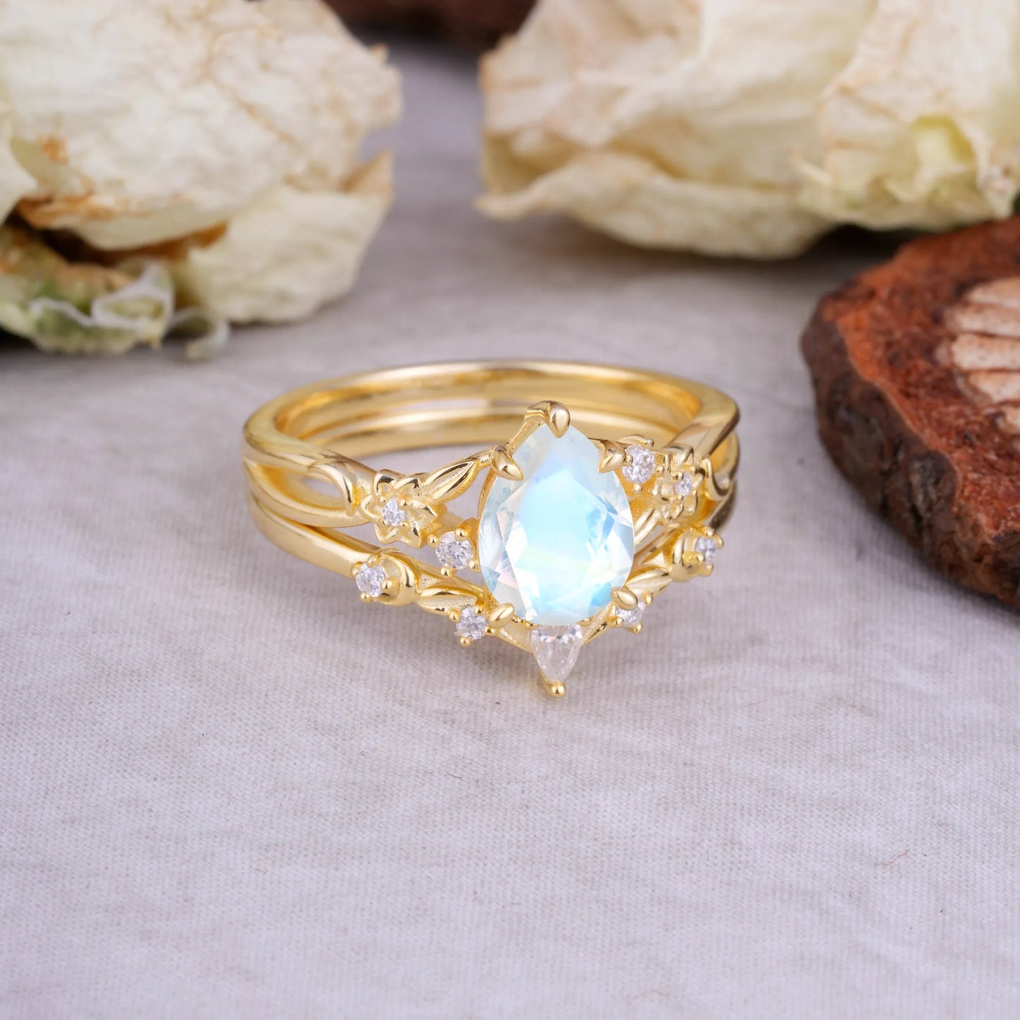Art Nouveau 5-Prong Pear Cut Moonstone Ring