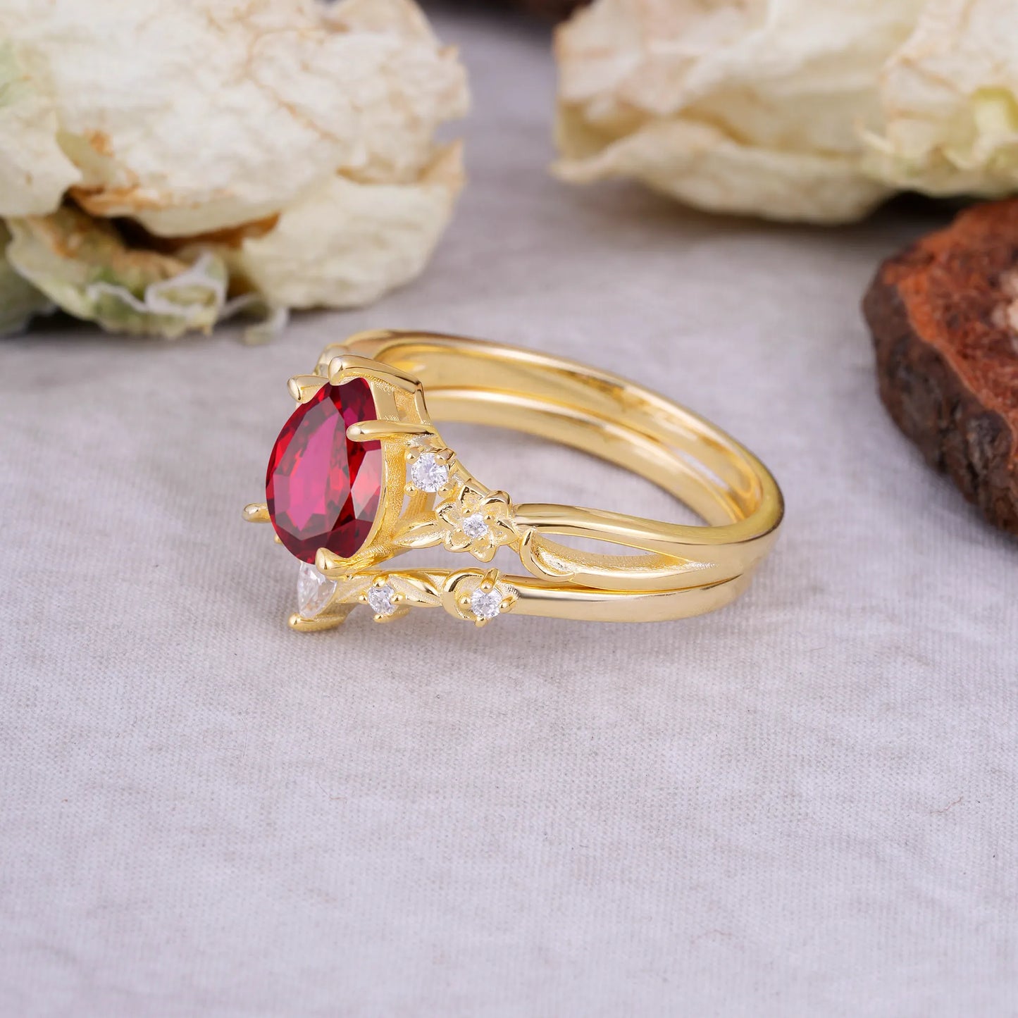 Art Nouveau 5-Prong Pear Cut Ruby Ring